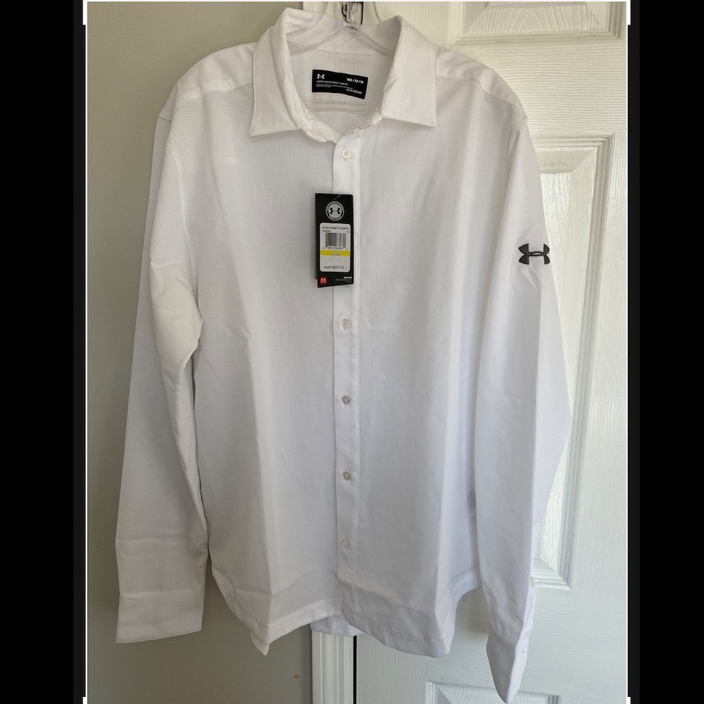 UNDER ARMOUR White Long Sleeve Dress Shirt